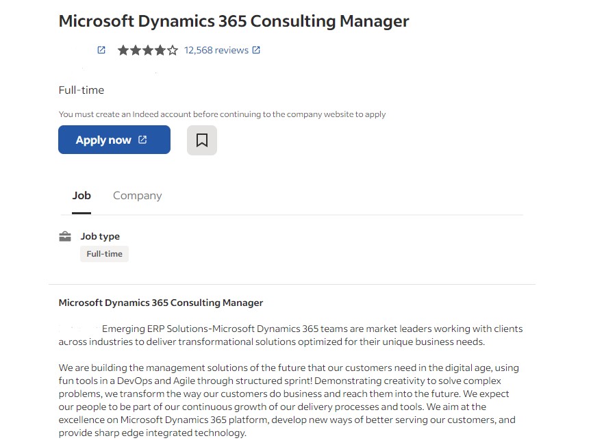Microsoft Dynamics 365 Consulting Manager Original Job Post About Company