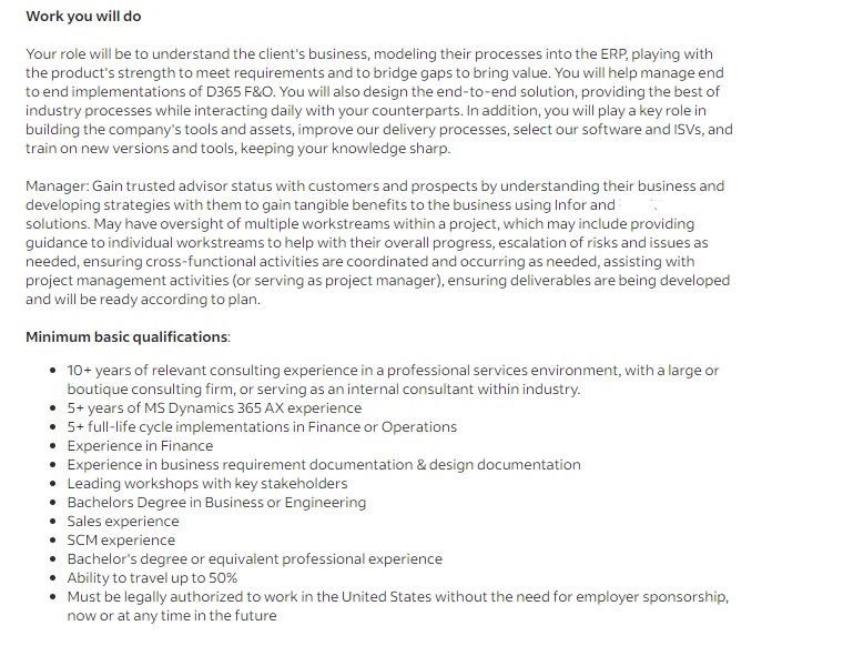 Microsoft Dynamics 365 Consulting Manager Original Job Post About Required Qualifications