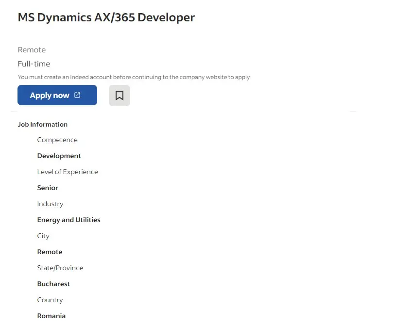 MS Dynamics 365 AX Developer Vacancy Screenshot 1