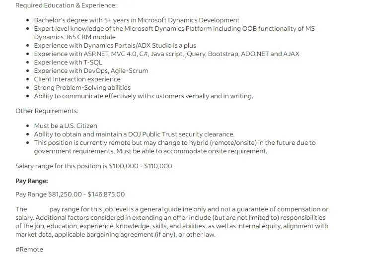 Microsoft Dynamics 365 CRM Developer Vacancy Original Post: Requirements & Pay Range